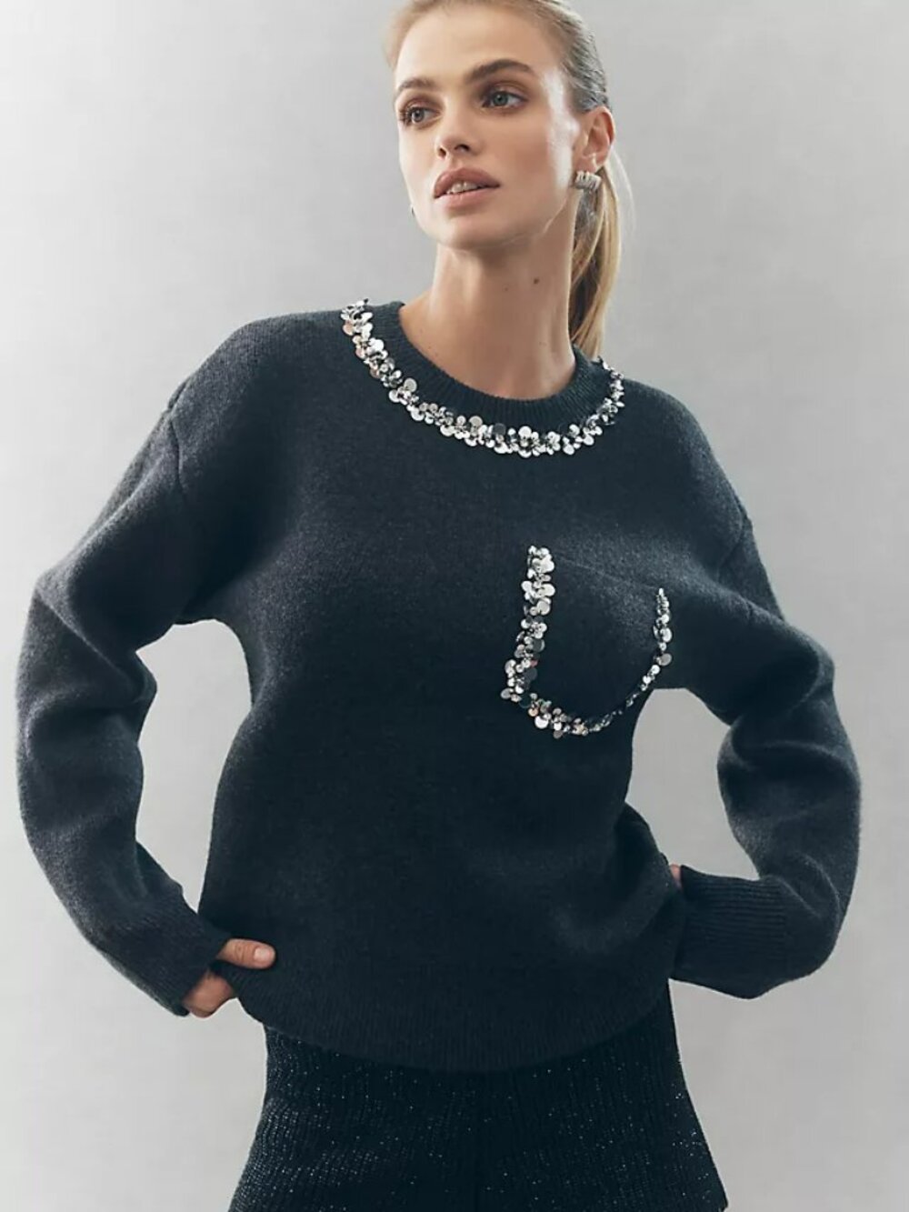 NEW! 140.00 ANTHRO'S ENDLESS ROSE SEQUIN TRIM SWEATER